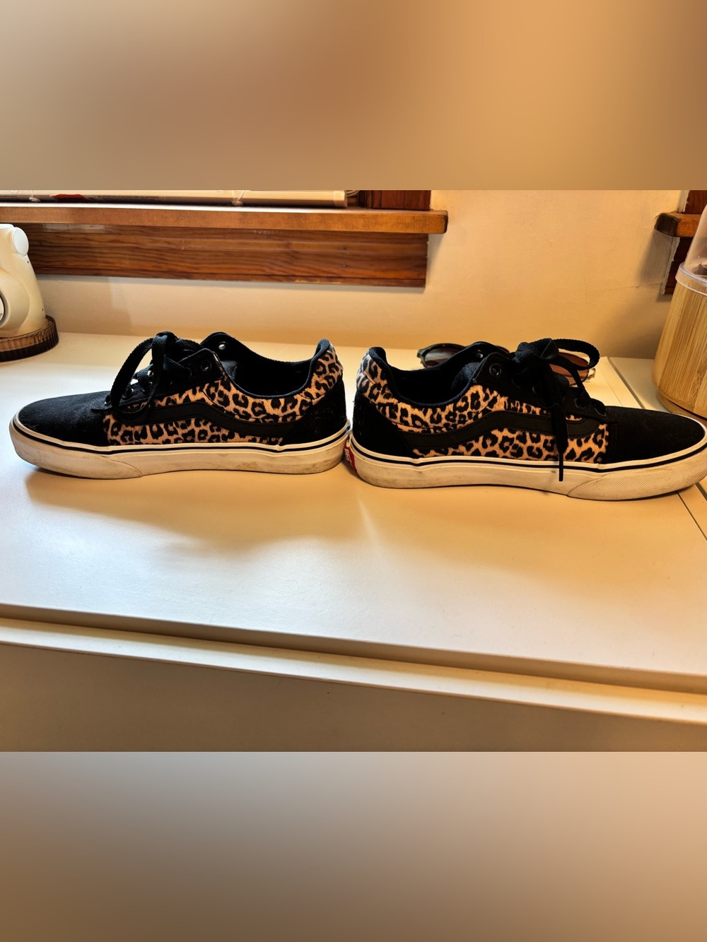 Vans Womens Leopard Print Old Skool Sneakers - Black/Tan